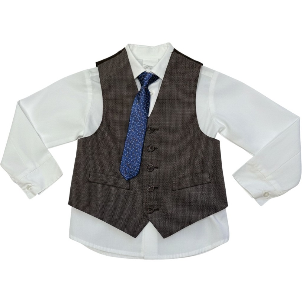 Van Heusen 4-Piece Vest Set Boys 3T Brown White Formal Dress Suit Good